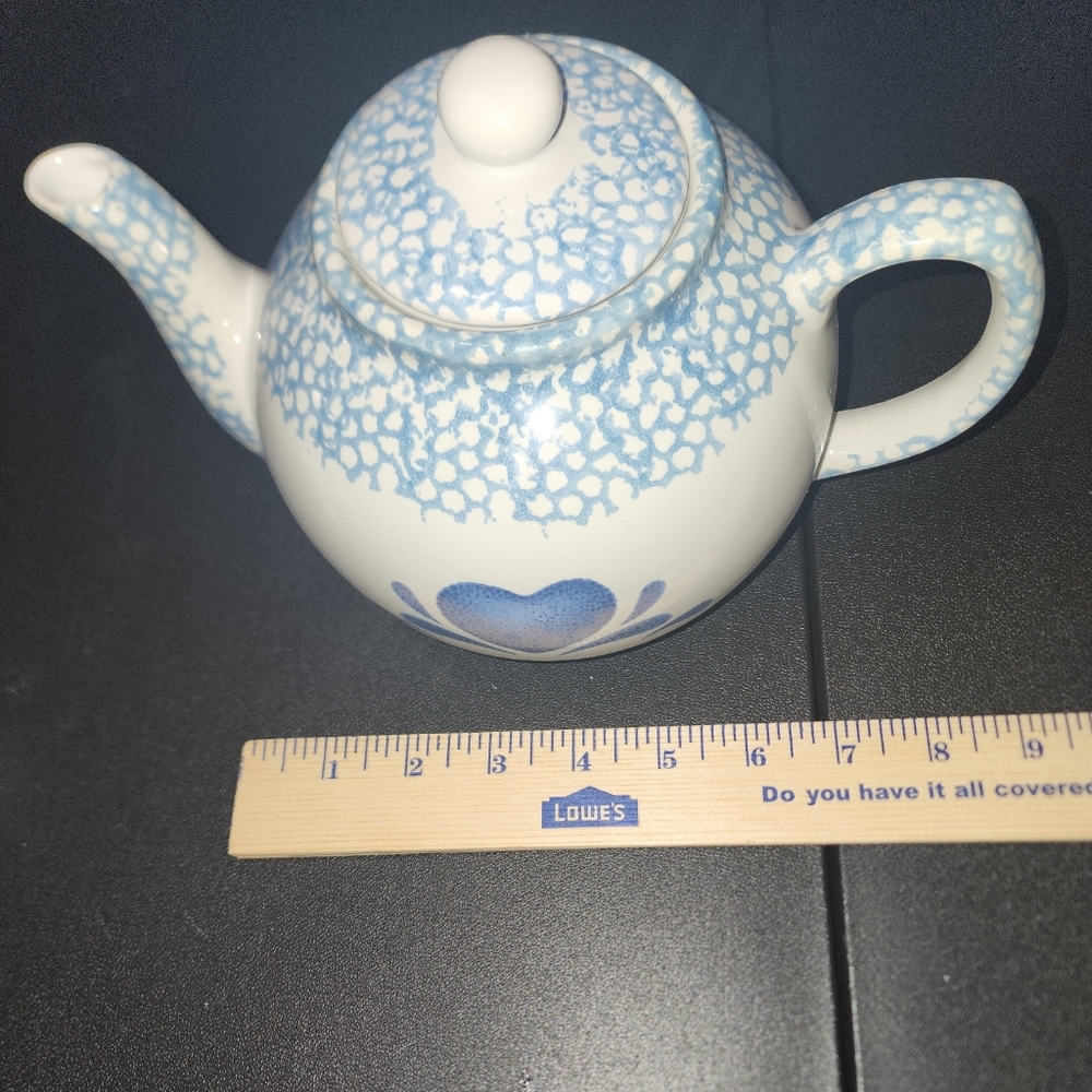 NWOT Vintage 90s Blue Heart Pattern Teapot - Picture 6 of 7